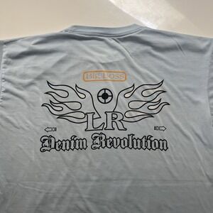 Denim Revolution Big Boss T-Shirt XL Blue Yellow Flames Y2k Cross